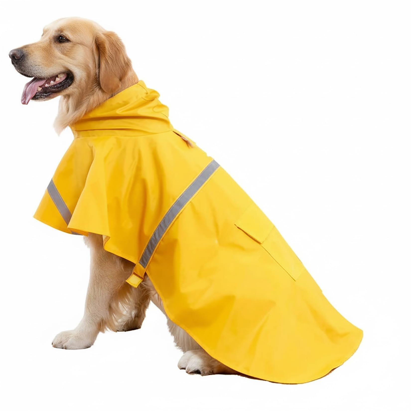 HAPEE Dog Raincoats with Reflective Strip Hoodie,Poncho Jacket for Large Dogs fit Golden Retriever Doodle (A1-Yellow, 20B (30-55 lbs))