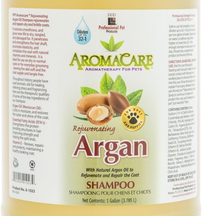 PPP AromaCare Rejuvenating Argan Shampoo for Dogs - Repairs Dry and Brittle Coats - Leaves Fur Silky & Shiny - 1 Gallon