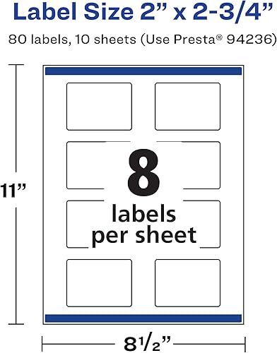 Miniatura 5 de Avery Etiquetas rectangulares duraderas e impermeables con alimentación segura, 2 x 2.75 pulgadas, 80 etiquetas impermeables resistentes al aceite y
