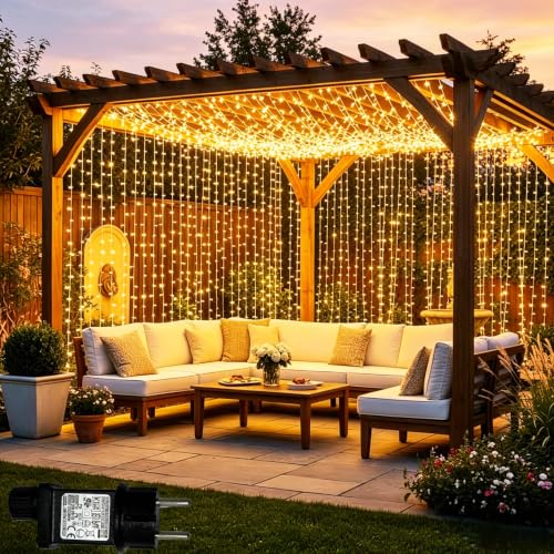Lichtfam Rideau Lumineux 6m x 3m 600 LED Guirlande Lumineuse Extérieur et Intérieur avec Transformateur, Étanche 8 Modes & Timer Rideau LED Décoration...