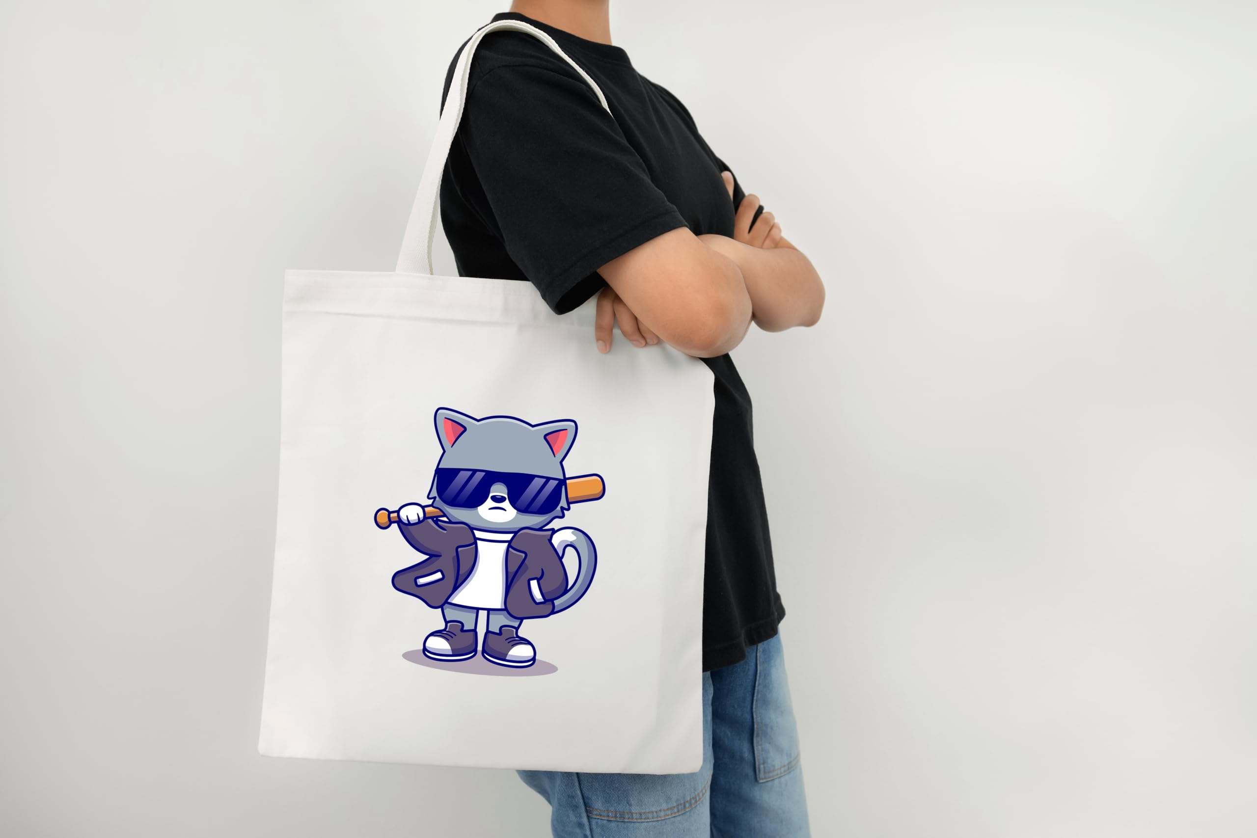 Kedi Baskılı Gabardin Bez Çanta Cool Cat