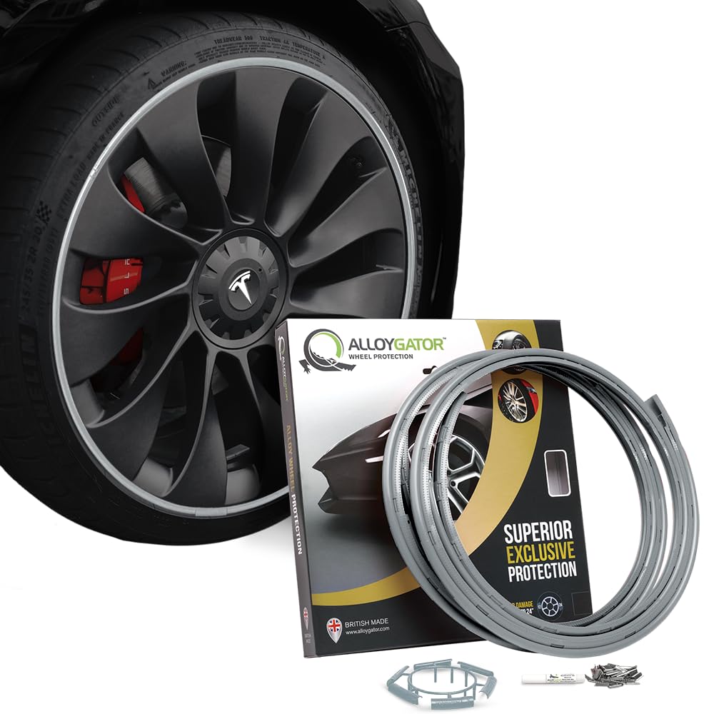 AlloyGator Silver Alloy Wheel Protectors to Avoid Kerb Scratches & Scuffs – Fits Up to 24" x 4 Wheels | Fits All Cars | Adhesive Free Car Exterior Accessory | 15 Colour Options