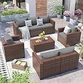 VONZOY Patio Furniture Set,5 Piece Wide Armrest Outdoor Furniture Chair with 4" Thickened Cushion,Wicker Patio Conversation Sets with Waterproof Covers for Backyard, Porch(Grey)