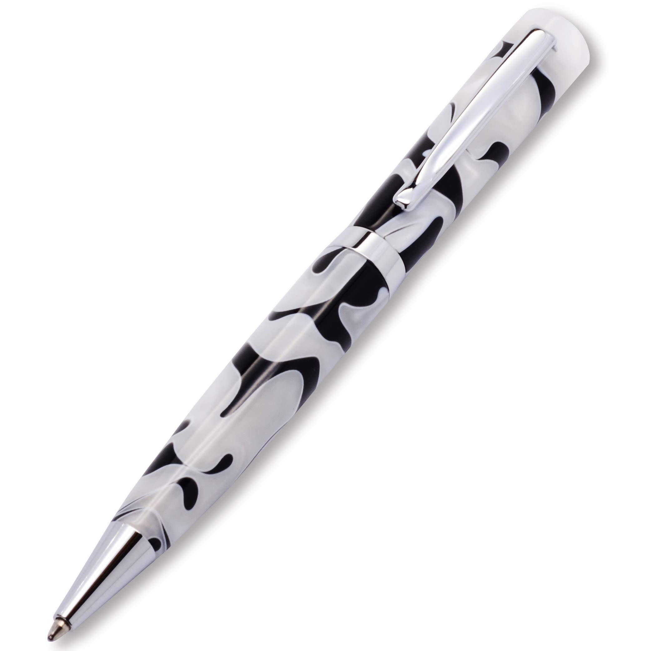 LACHIEVA LUX Marbled Acrylic Ballpoint Pen – Smooth Writing, Stylish Design, Gift-Ready with Box & Extra Ink (Black & White)