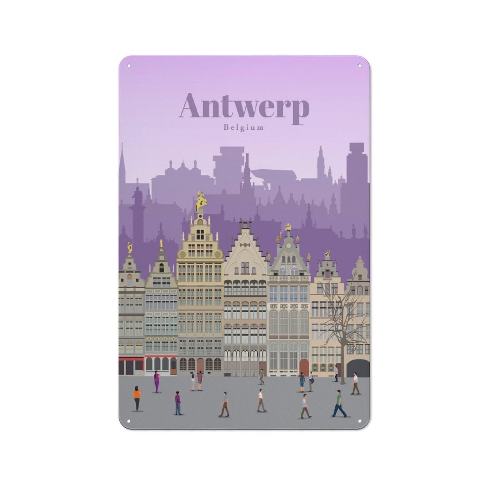 Travel to Antwerp Vintage Metal Wall Sign 30x20cm for Café Or Restaurant, for Metal Sign Collectors, for Garage And Workshop Walls