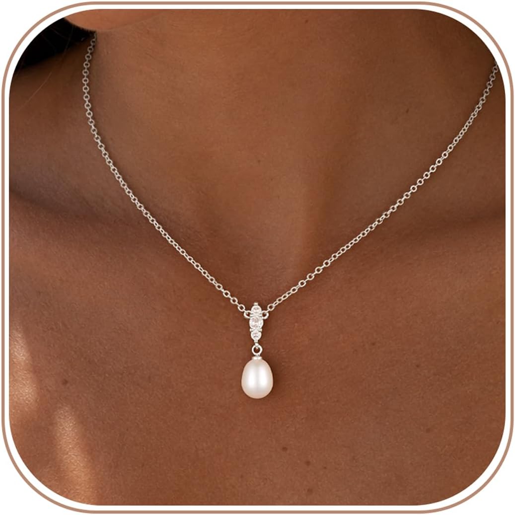 Gold/Silver Pearl Necklace for Women, Dainty Gold Pendant Necklace