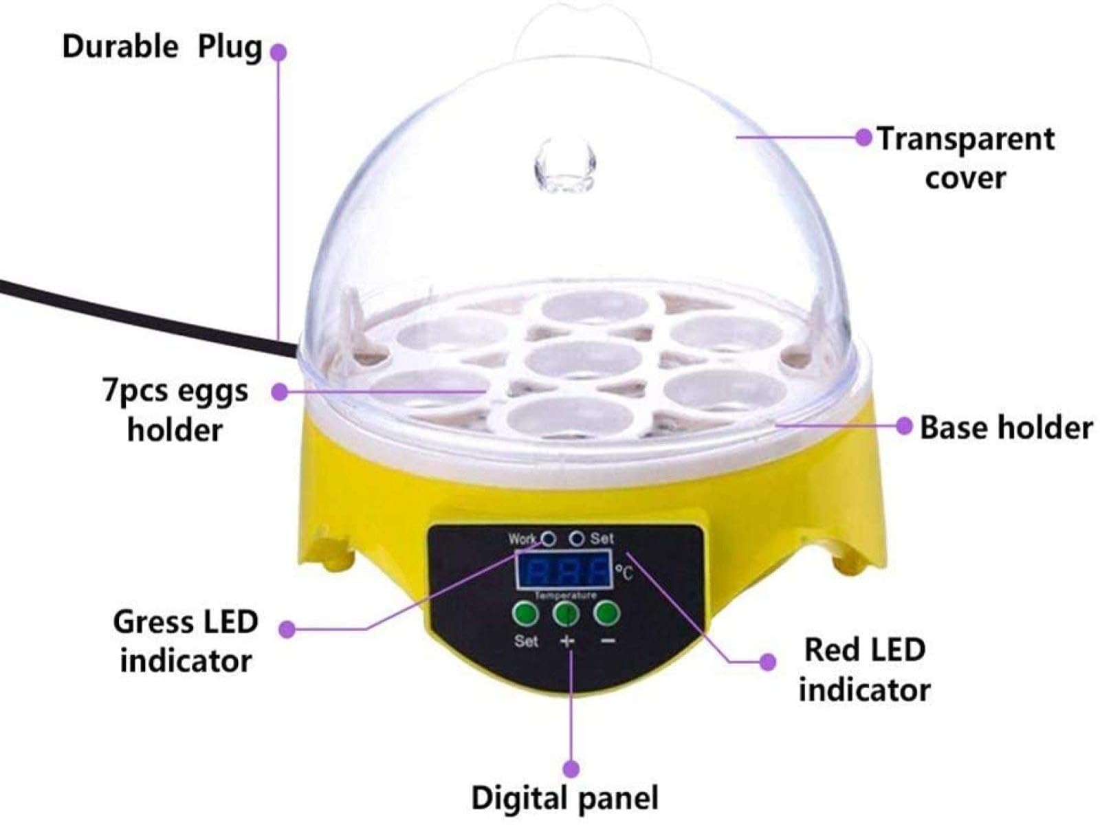 Mini inkubator do jaj, mały cyfrowy wylęgarnia na 7 jaj z wyświetlaczem LED do kontroli temperatury i wody, wylęg drobiu, dla kurczaków, ptaków, przepiórek, kaczek