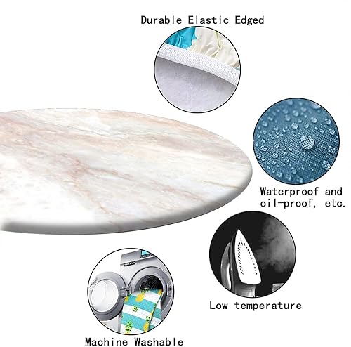 Miniatura 6 de Yaofuren Mantel redondo ajustable con diseño de textura de mármol, borde elástico, adecuado para catering y cocina, se puede limpiar para mesa