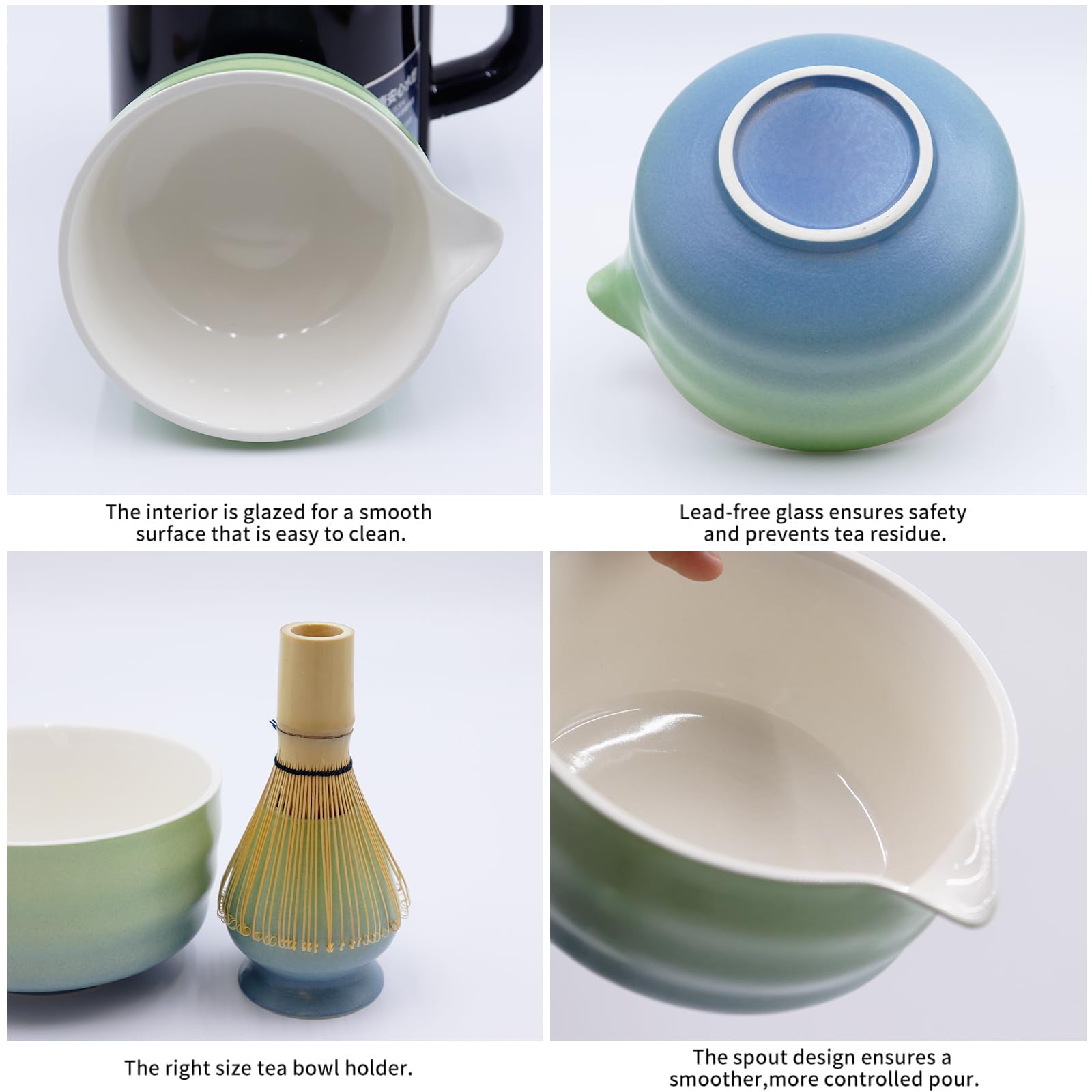 8 Pcs Gradient Green Matcha Kit - Matcha Whisk Set and Bowl, Matcha Making Kit Whisk, Bowl With Spout, Powder Starter Sifter, Ceramic Whisk Holder, Spoon Japanese Tea Tools For Ceremony Gift