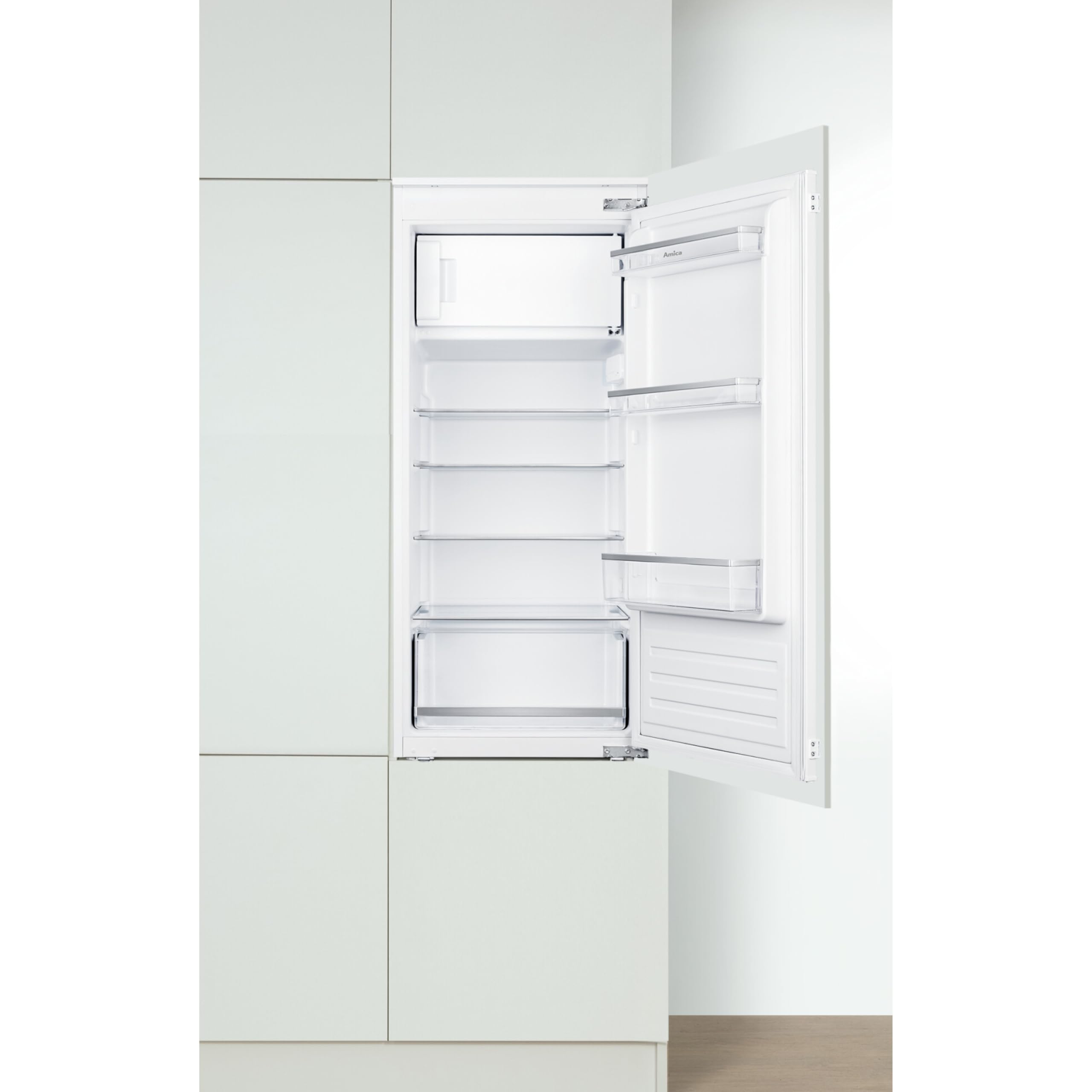 Amica Einbau Kühlschrank mit Gefrierfach 122 cm Nische Schlepptür Technik Inverter Motor elektronische Steuerung LED Beleuchtung Tür Offen Alarm