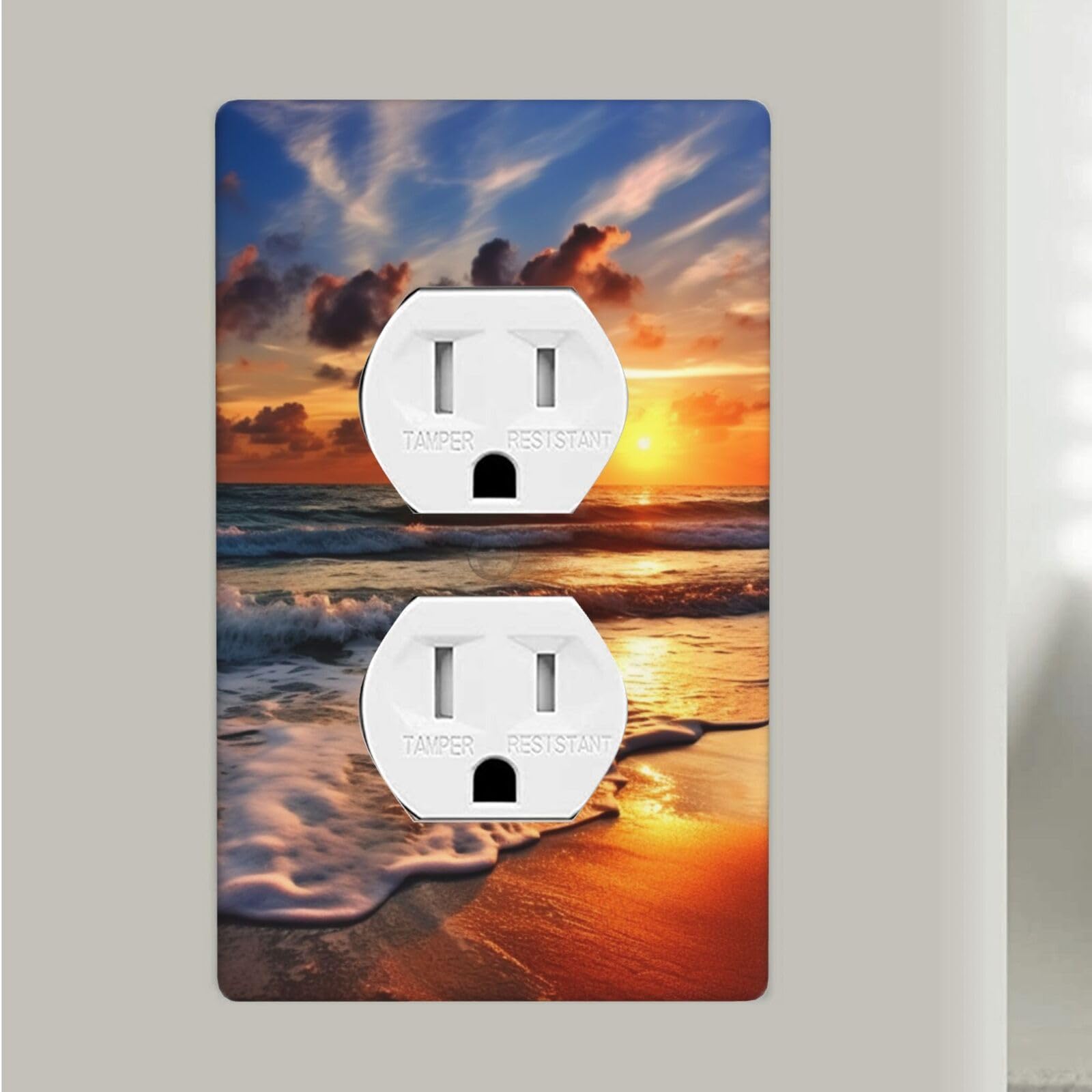 Beach Sunrise Duplex Receptacle Outlet Covers, 1-Gang Standard Size Wall Plates Unbreakable Polycarbonate Electrical Switchplate Cover Faceplate for Bathroom Kitchen Decor