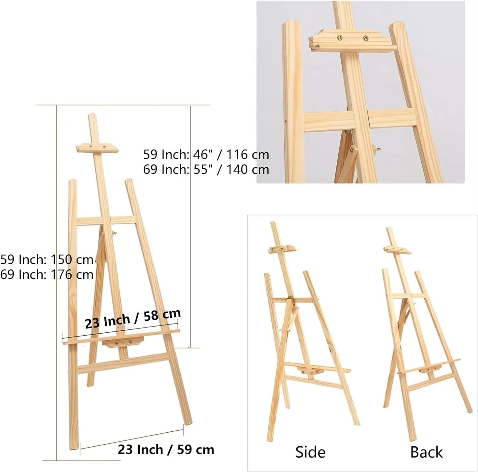 Caballete Caballete de estudio madera con marco en A, plegable, pino, for artistas, manualidades, exhibición ajustable for bodas, caballete arte for pintura Para dibujar