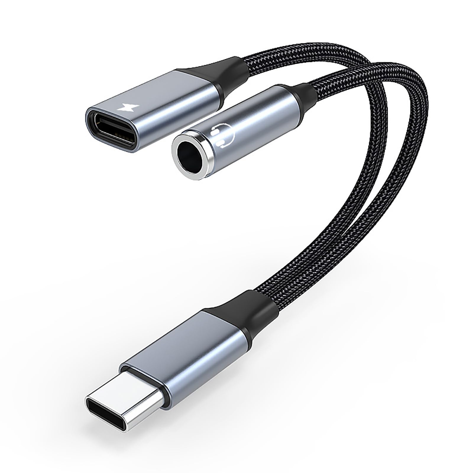 TRkin Type Cイヤホン変換アダプター2 in 1 Type-C to 3.5 mm（3極と4極に対応）2本のケーブルは、i-Pad Pro 2021/2020/2018/X 2/A 2/Galaxy S 21/S 20/S 10 note 10などのイヤホンジャックのないType-Cポートデバイス（星空灰）