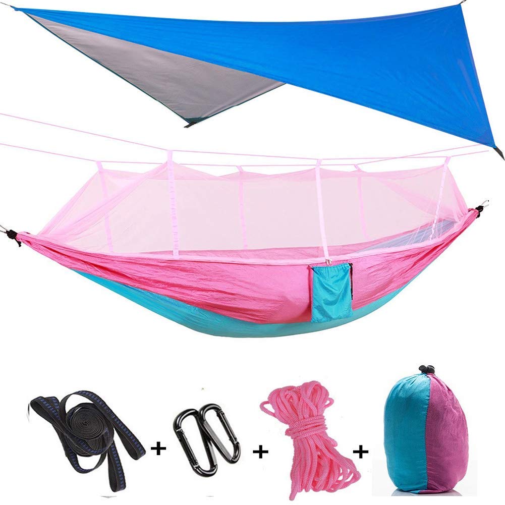 cjc Amaca da Campeggio Ultraleggera Portatile con zanzariera e Tenda Antipioggia e Cinghie per Alberi, Amaca Portatile Singola e Doppia per Paracadute per Esterni, Escursioni, Viaggi, 6, Large