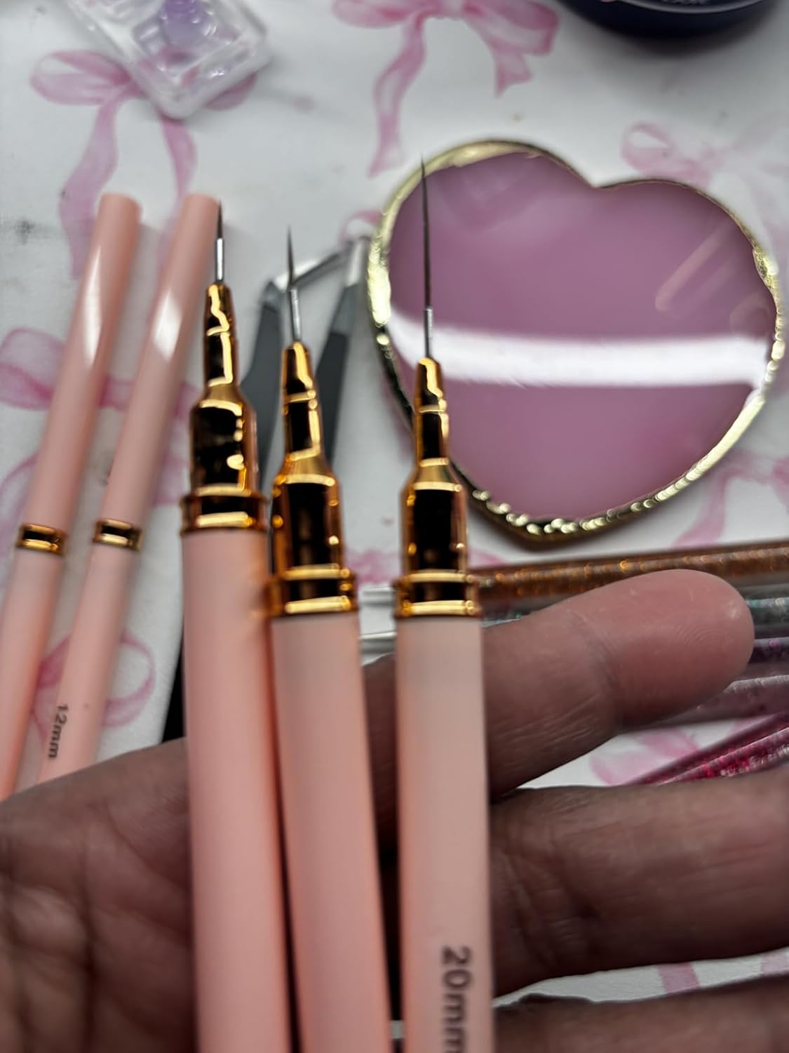 FANDAMEI Nail Art Tools, Nail Design Tools, Liner Brushes For Nails 5/8/12/20/25mm, Thin Nail Art Brushes For Drawing Long Lines, Nail Brushes For Nail Art, Nail Dotting Tool, Nail Art Kit, Nail Tools 5PCS