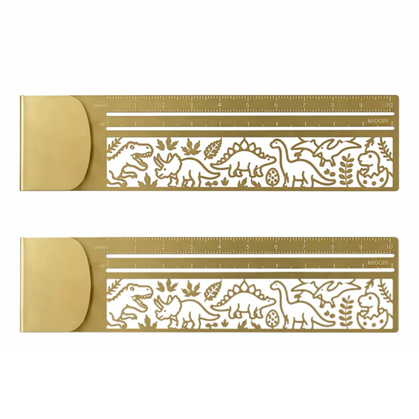 Brass Clip Ruler, 2PCS Cute Cat Ruler Stencils for Kids Adults (Dinosaur)