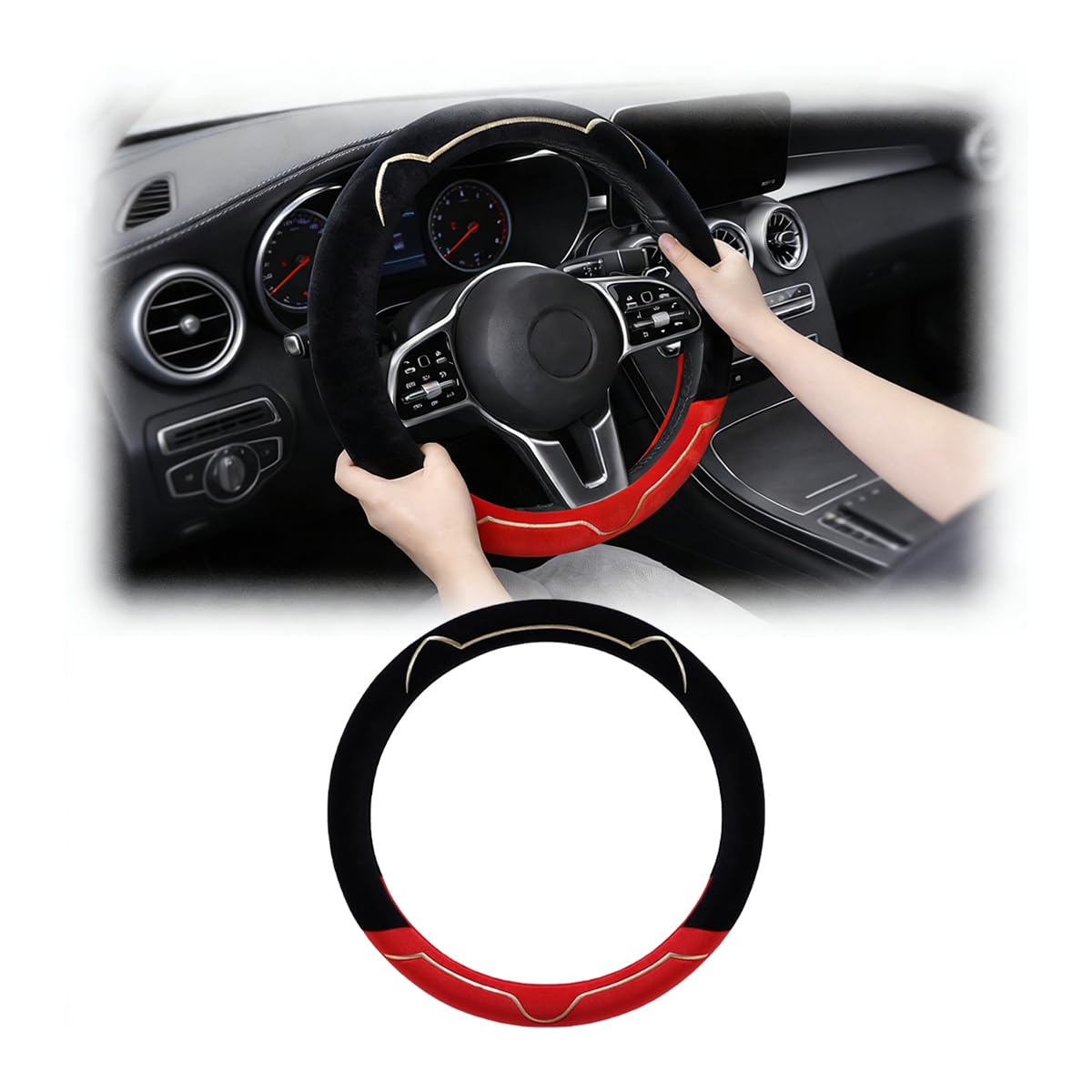 Car Steering Wheel Cover for Alfa Romeo Tonale PHEV 2025 Soft Warm Car Steering Wheel Protector Non-Slip Grip Interior Accessories, Black red