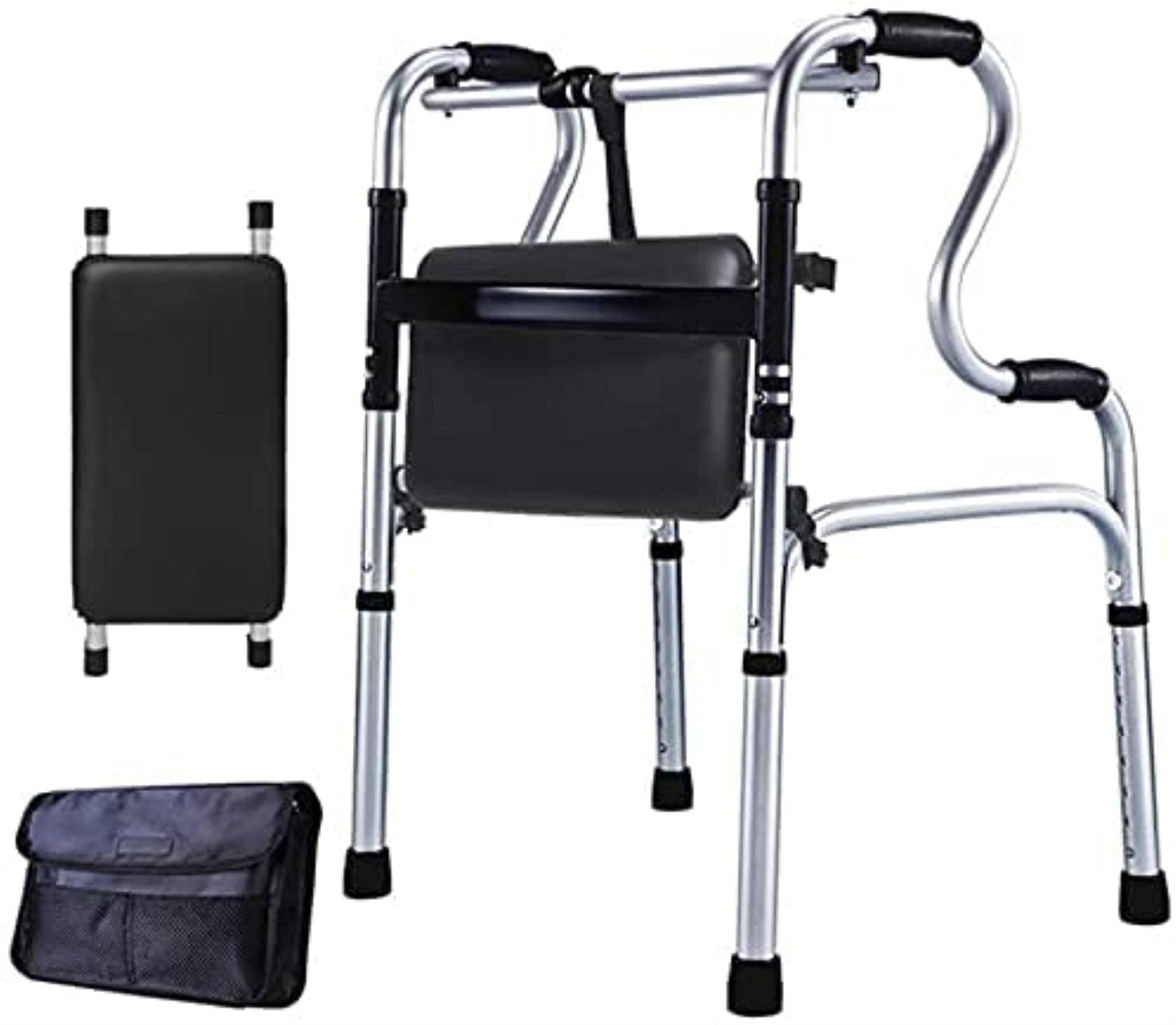 Rollator Walker Chodzik dla seniorów i dorosłych Ze stopu aluminium, składaną deską sedesową na kółkach i torbą do przechowywania