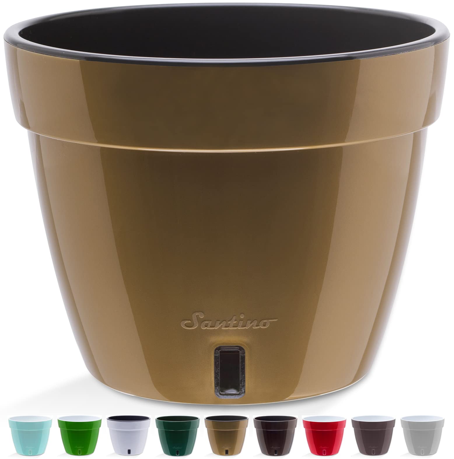 Santino ASTI18CM Selbstwässernder Blumentopf mit Wasserstandsanzeiger - Rund Premium Qualität Innen Blumentopf für Anlagen, Blumen, Kräuter (Ø 18 cm, H 14 cm, 2,5L - Gold/Black)