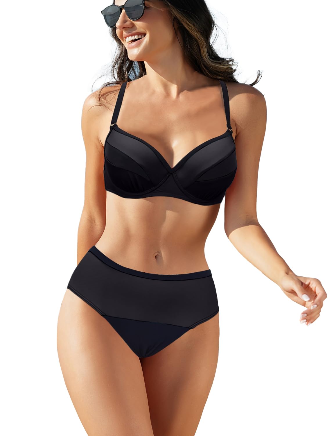 JFAN Bikini Mujer Bañadores Mujer Push Up Bañadores Mujer Reductores Cintura Alta Traje De Baño Bloque de Color