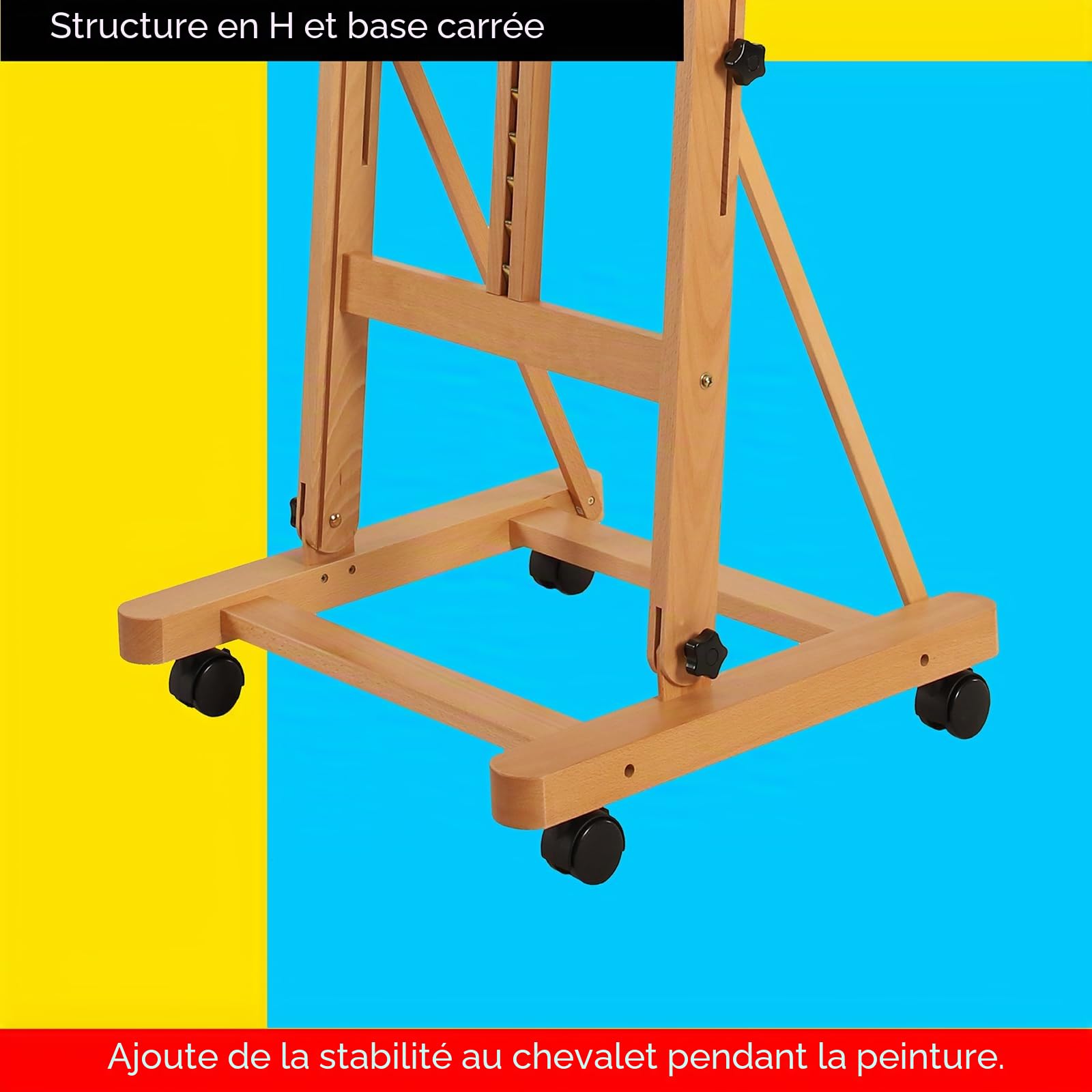 MEEDEN Grand chevalet de studio avec cadre en H - Chevalet d'artiste en bois de hêtre réglable et inclinable - Peut contenir des toiles jusqu'à 122 cm