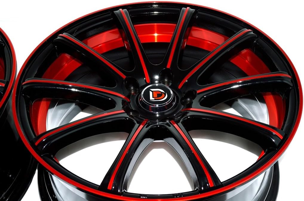 18" Wheels Rims ddr elite Black Polished Red with Red Undercut Finish 18x8 5x114.3 38mm Offset 5 Lugs 5x114.3 (Set of 4)