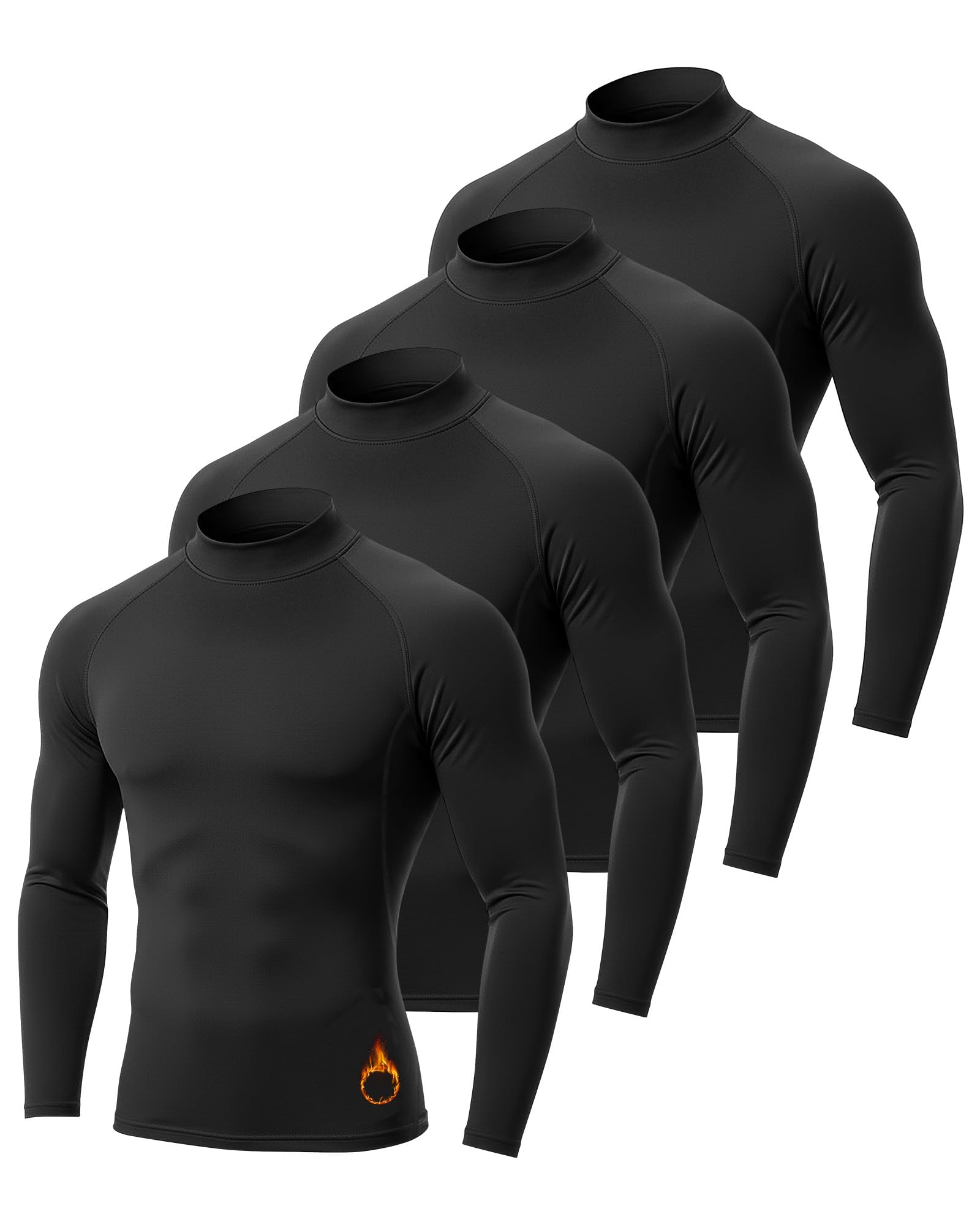 coume 4 Pack Men's Thermal Compression Shirts Fleece Lined Turtle Mock Neck Undershirt Long Sleeve Athletic Base Layer Tops-picture-38
