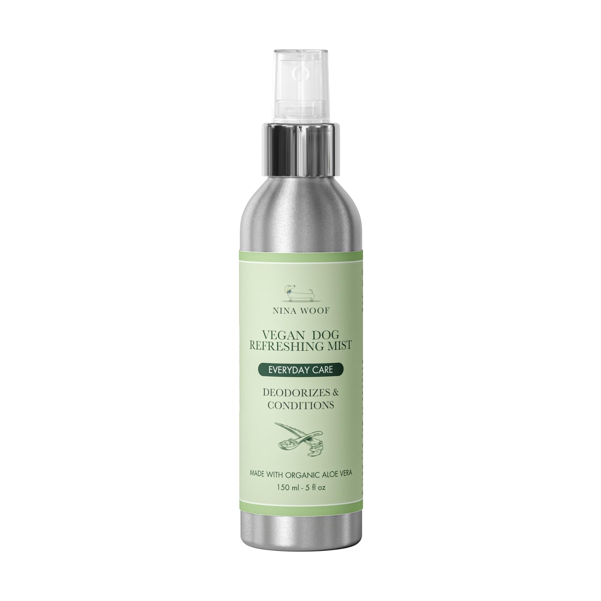 Spray désodorisant vegan pour chien Nina Woof – neutralise les odeurs, rafraîchit & démêle le pelage – pH équilibré – 150 mL