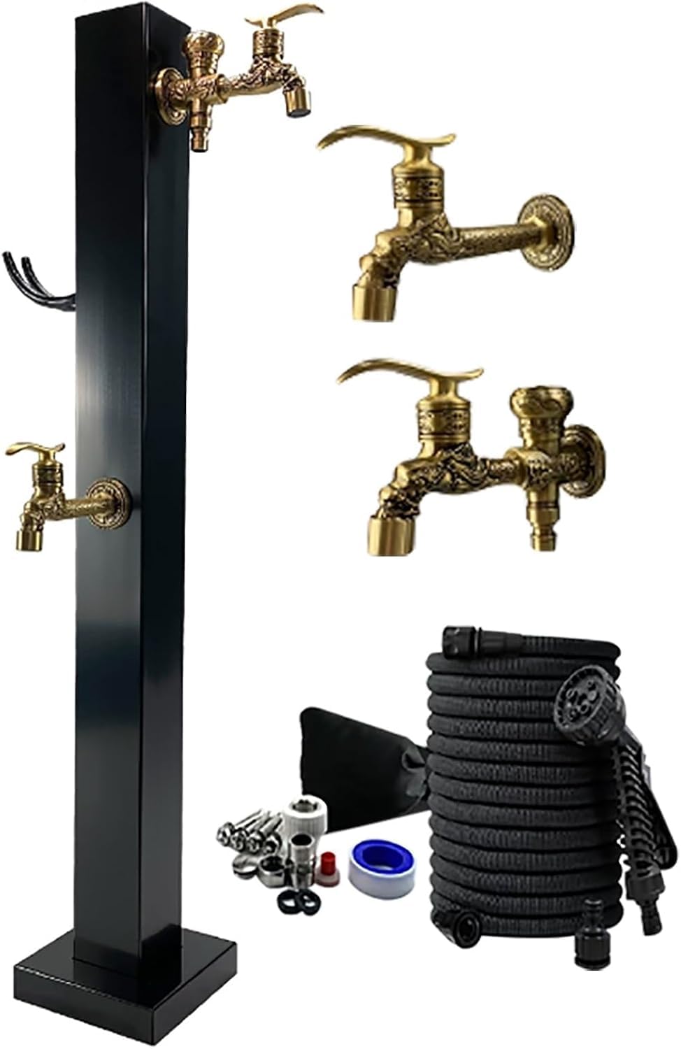 Hgouhk Gold Water Tap Fountain Hydrant Outdoor Water Column Garden Tap，Stainless Steel Freestanding Antifreeze Faucet With Double Outlet