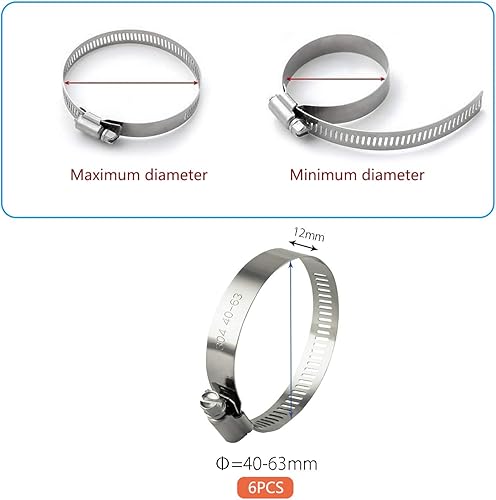 Miniatura 2 de Abrazadera de manguera, abrazaderas de línea de combustible de engranaje helicoidal de acero inoxidable de 2 pulgadas para tubería de agua,