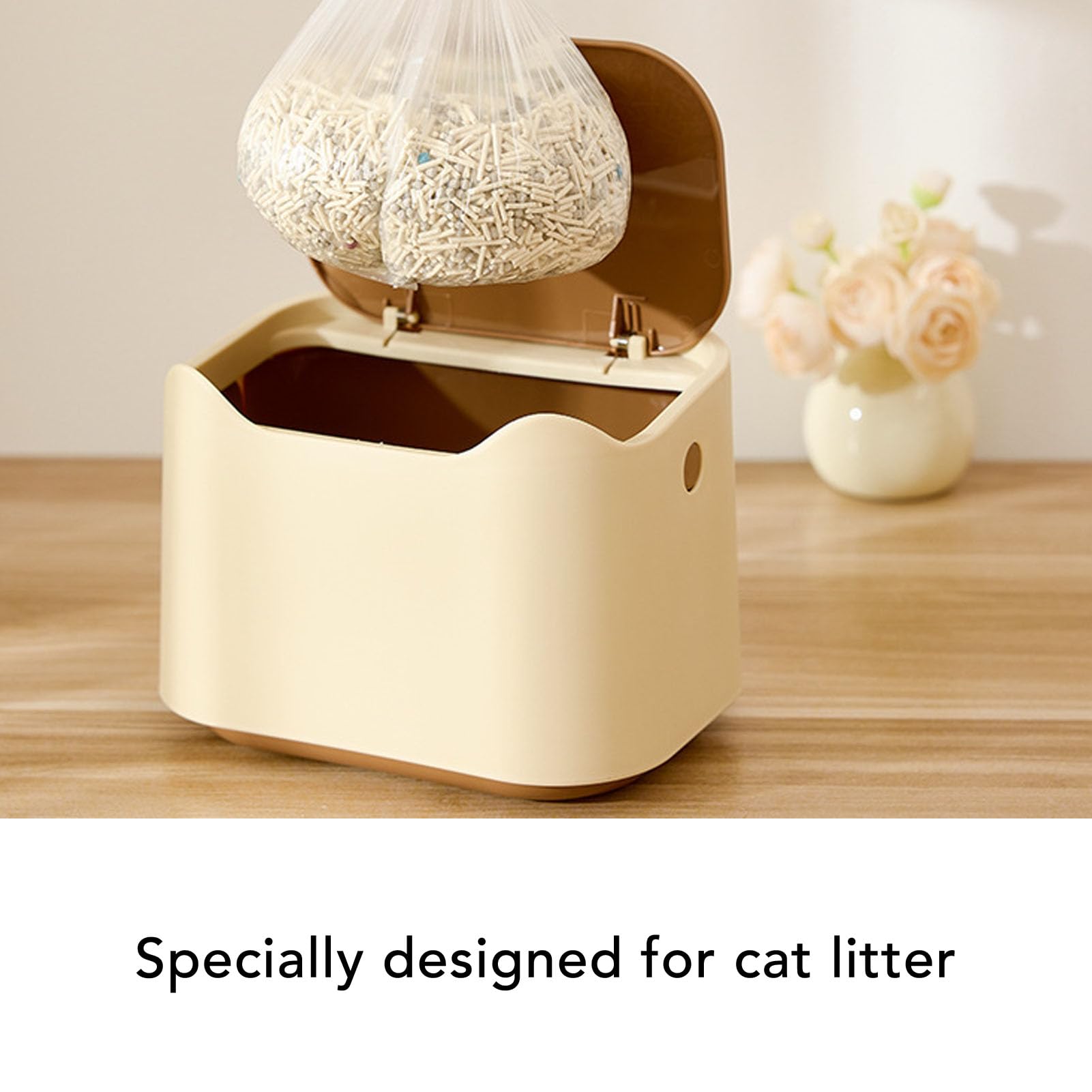 Bote de Basura para Gatos de Diseño Cerrado, Tapa Tipo División y Prensa, Mini Contenedor Multiusos
