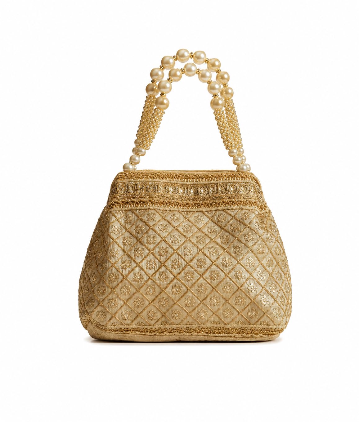Luxury Gold Embroidered Potli Bag with Pearl Handle – Traditional Ethnic Handbag for Weddings, Bridal & Festive Occasions-image-46