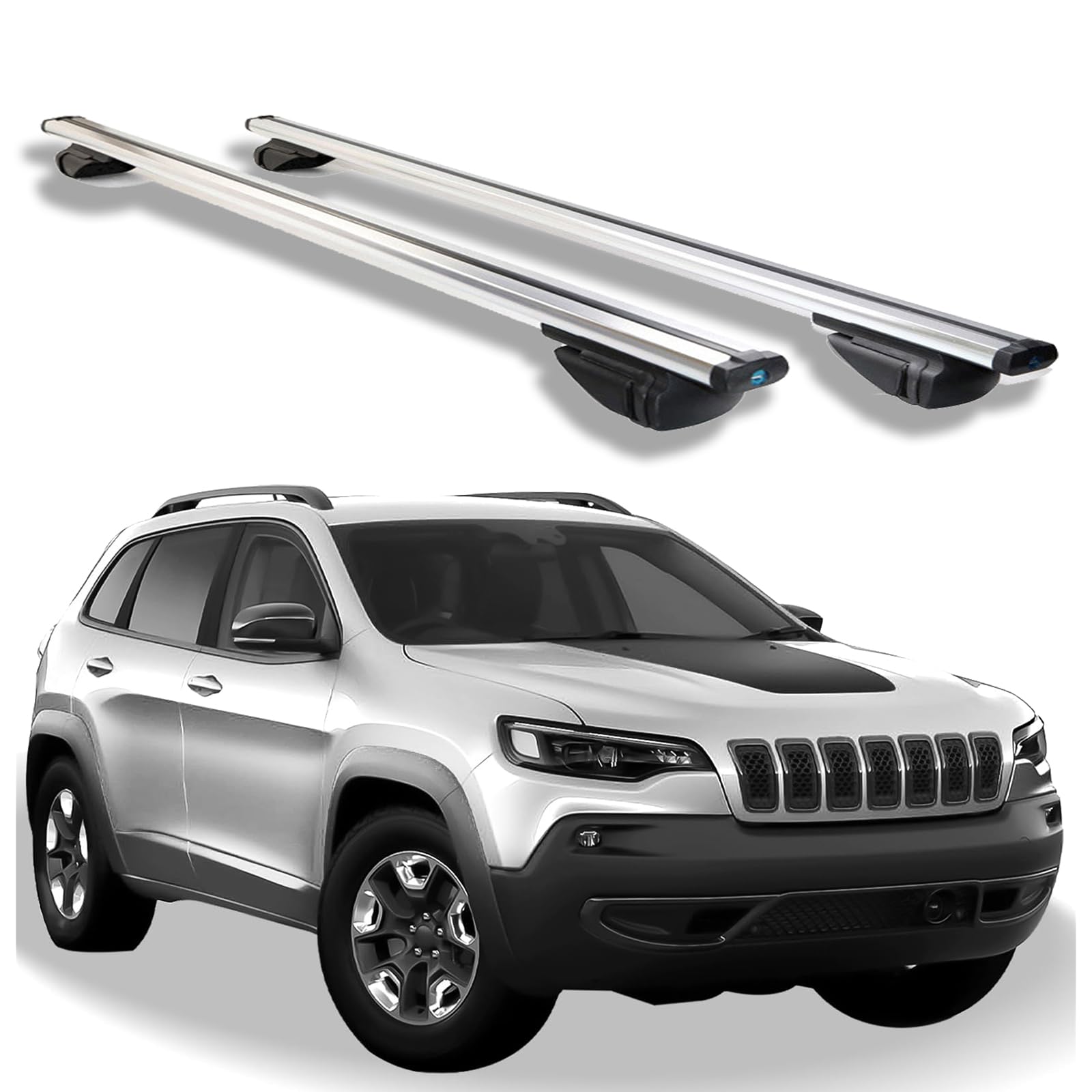 Roof Rack Cross Bars for Jeep Cherokee 2014-2023, Heavy Duty Aluminum Roof Rails Crossbars Rooftop for Ski Kayak Bike Basket,Silver