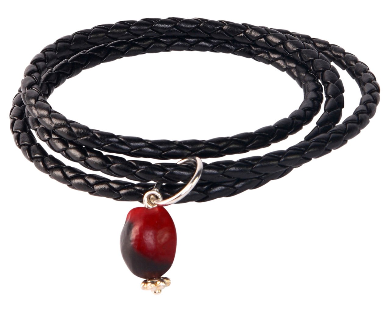 EVELYN BROOKS Adjustable Leather UNISEX Band Charm Bracelet (Multiple Styles) w/Meaningful Good Luck Huayruro Red &amp; Black Seed beads - Great gifts for HER &amp; For HIM