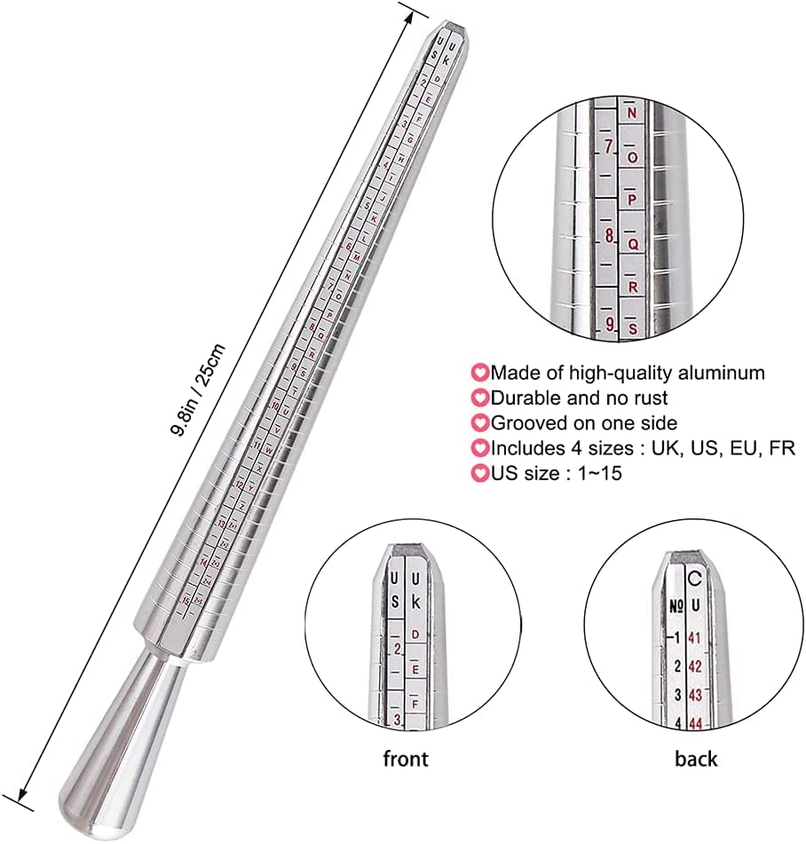 Utoolmart Ring Sizer Mandrel Kit - US Size 0-13 Finger Measuring Stick With Rubber Hammer - View #2