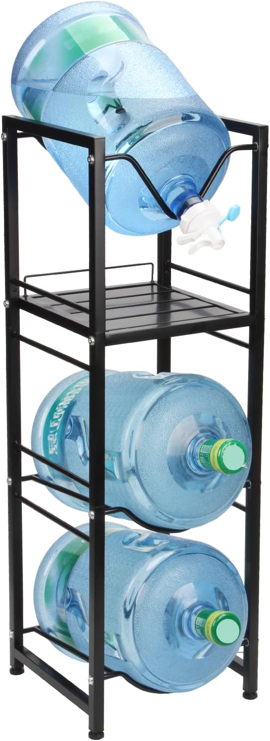 5 Gallon Water Bottle Pour and Store System, 3-Tier Jug Holder With Valve Dispenser, Detachable Bottle Holder With Storage Shelve Rack for Home Office Organization