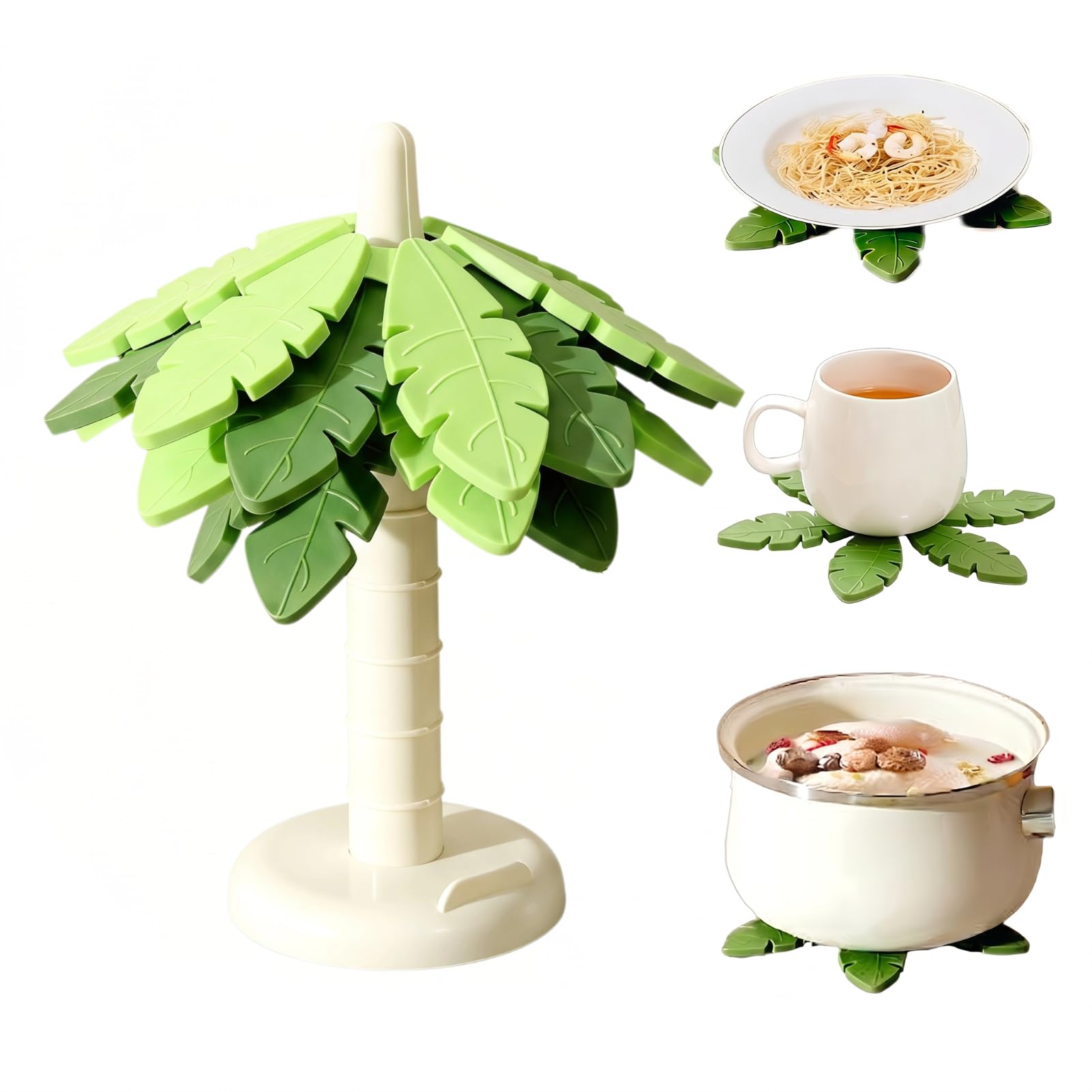 Salvamanteles de silicona para platos calientes y sartenes, resistentes al calor en forma de árbol (juego de 4) sin BPA, antideslizantes, elegante diseño navideño para encimeras y mesas de comedor