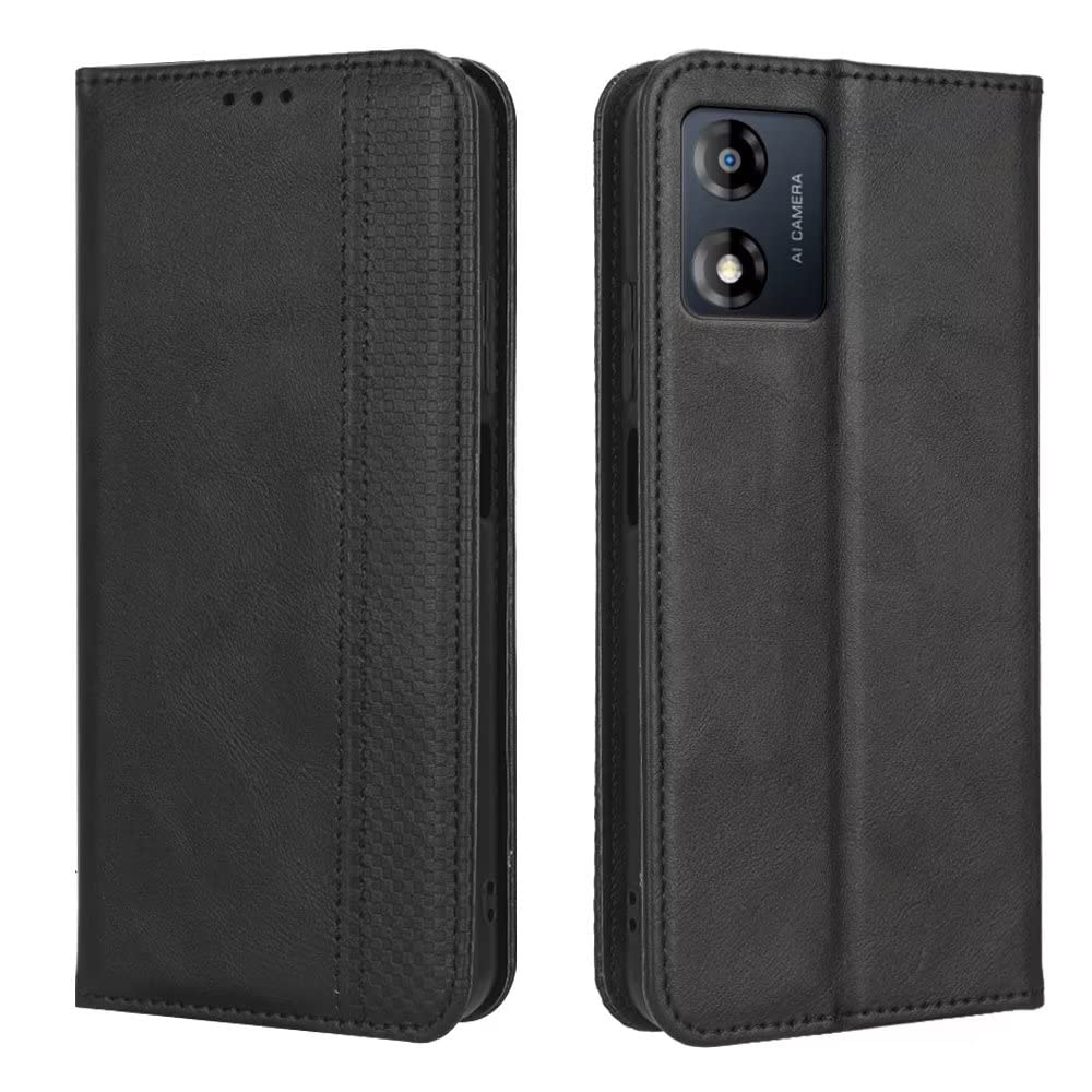 EASSGU Etui na telefon Motorola Moto E13 (6,5 cala), otwierane, ze skóry PU, magnetyczne etui na telefon, [3 przegródki na karty] [1 portfel] etui na telefon z podstawką - czarne