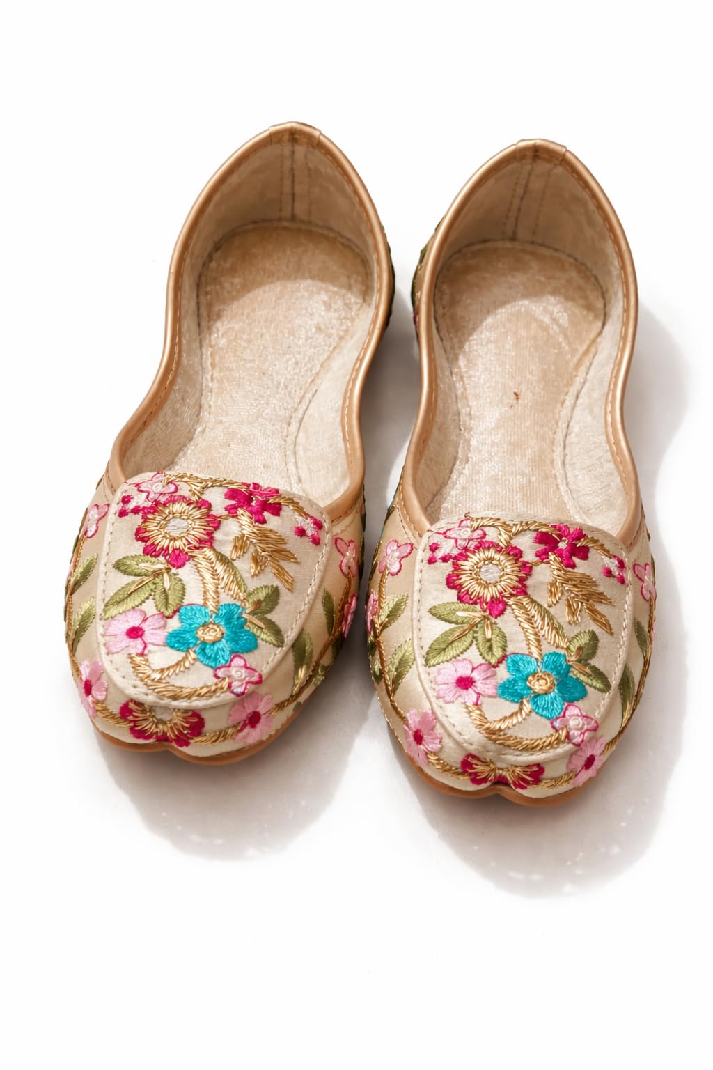 Pransh Collections Punjabi Jutti for Women | Cream Floral Embroidered Women Jutti | Traditional Ethnic Flat Jutti Shoes for Wedding & Festival-image-4