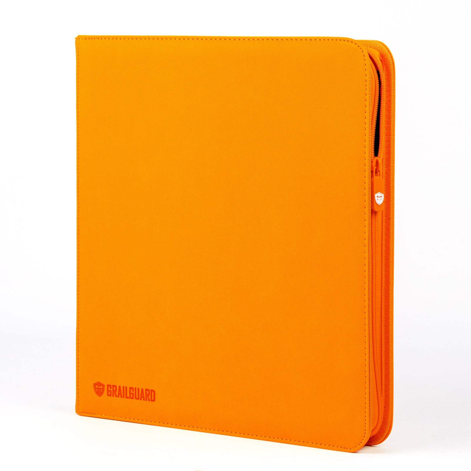 Grail Guard 12 Pocket Premium ZIP Trading Card Binder – High Capacity 480 - Card Album, Acid-Free PU Faux Leather, Zip Closure (Orange)