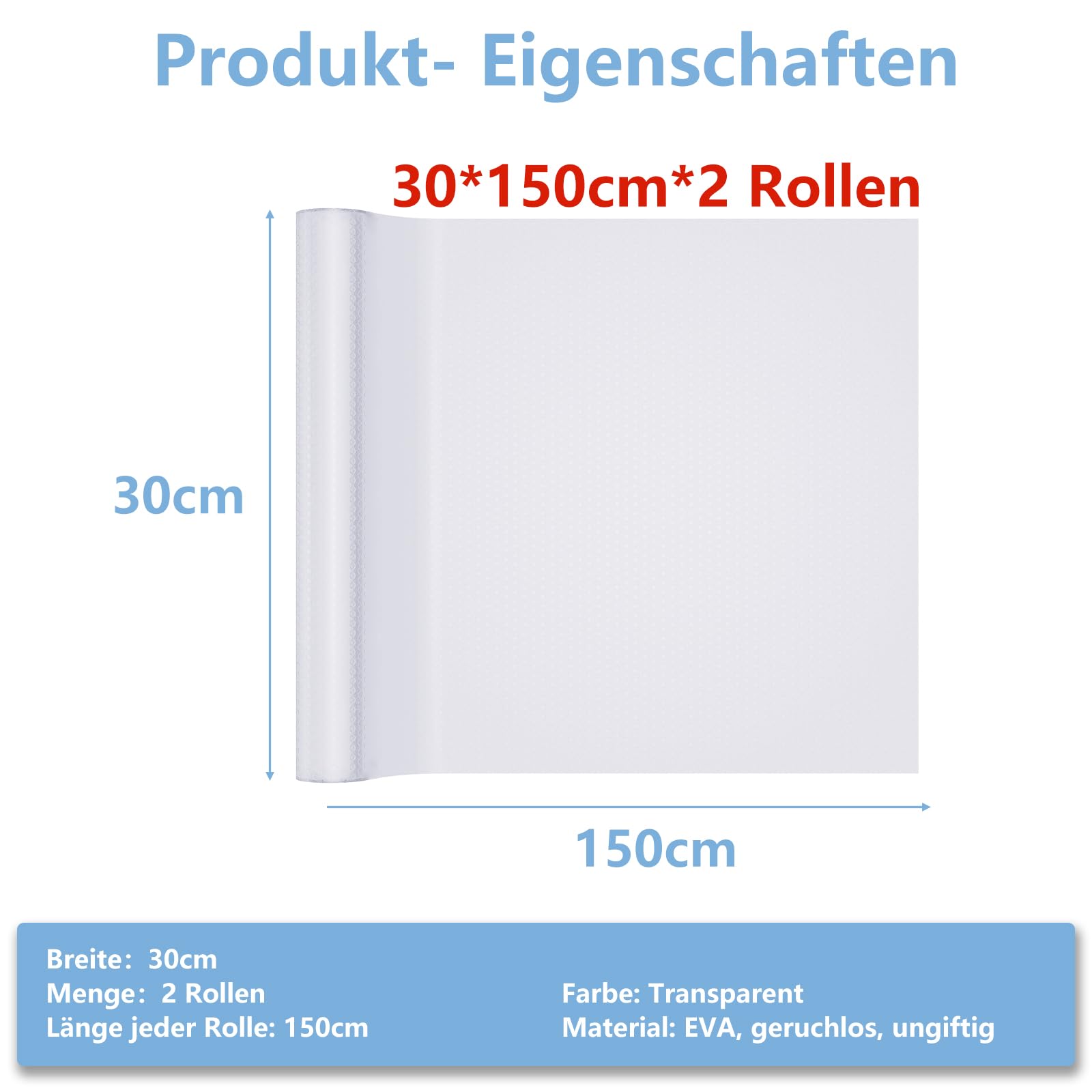 Bäcker & Lecker Mata Antypoślizgowa Do Szuflad Kuchennych, 30 x 150 cm, 2 Rolki, Przezroczysta - Do Lodówek, Regałów, Możliwość Przycięcia