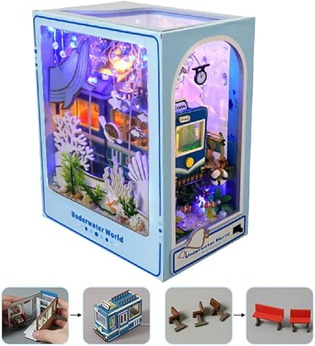 Kit de bricolaje para rincón de tren en miniatura, soporte de madera para casa de muñecas de bricolaje, estante de libro, kit de casa de muñecas en