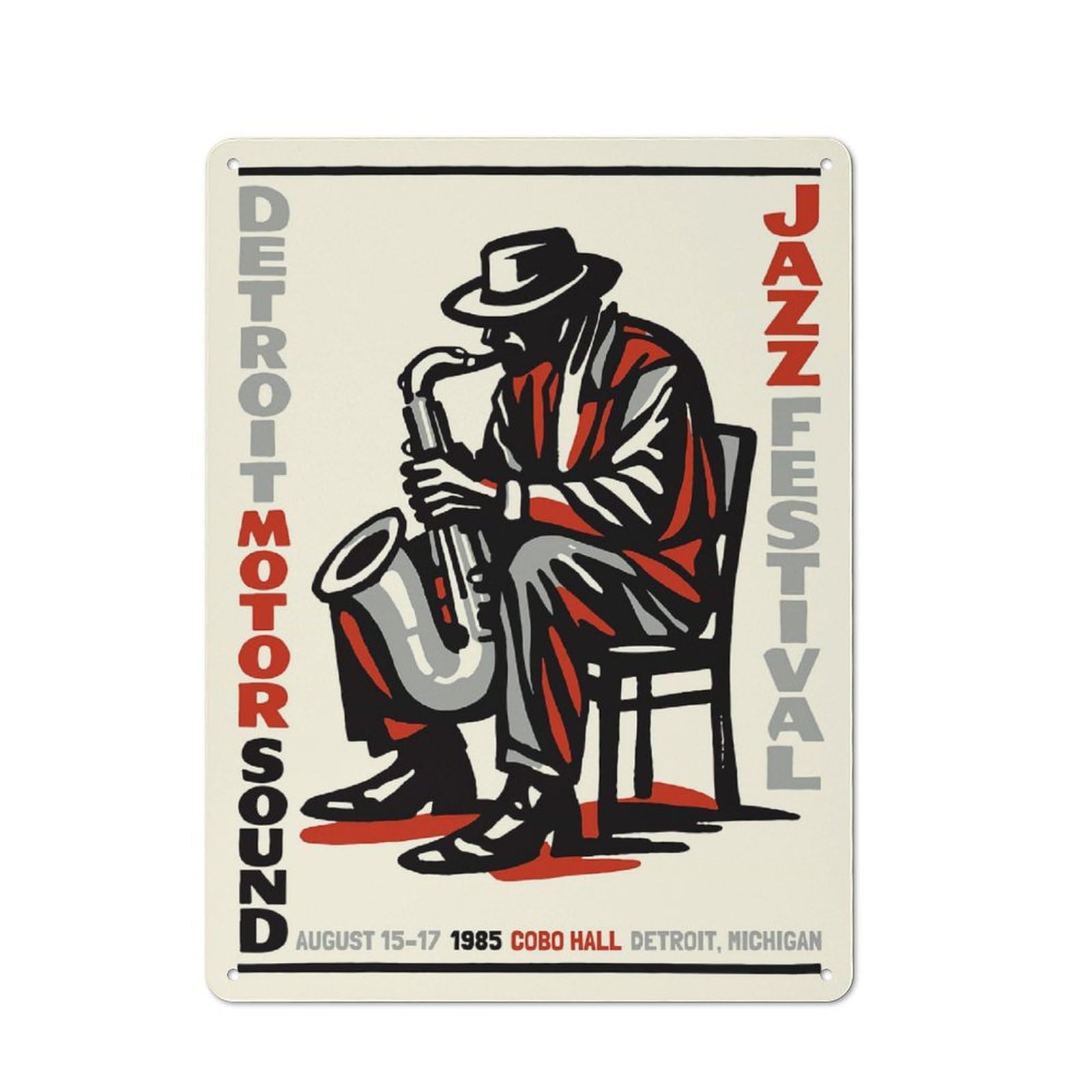 Junmoney Style-20 Detroit Jazz Festival 1985 Decorative Metal Wall Decor 40X30cm, Metal Gift Sign For Hallway, Home Bar, Garage Or Study