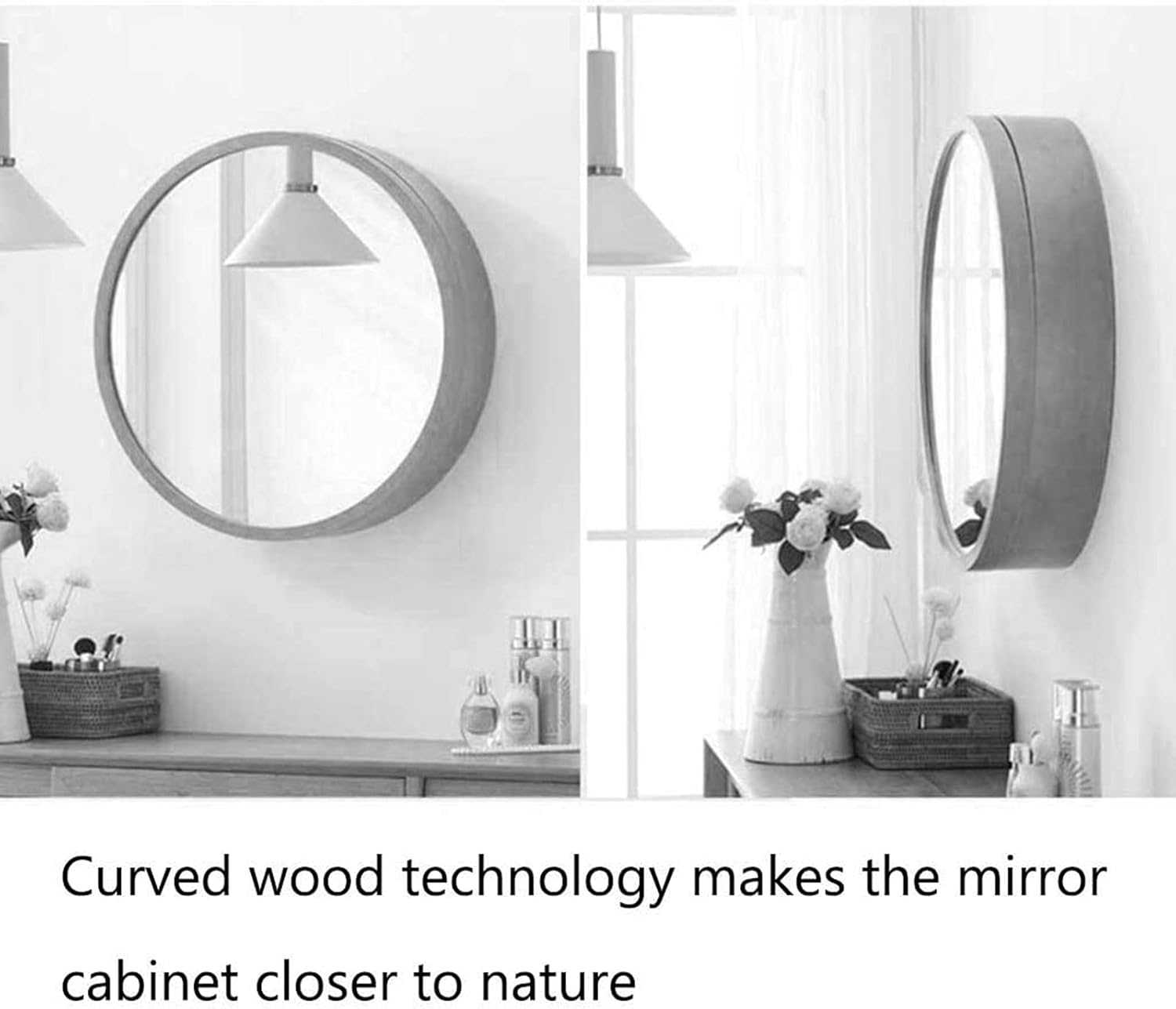 Bathroom Cabinet,Round Bathroom Vanity Mirror with Cabinet, Bathroom Wall Storage Cabinet, Makeup Mirror, Medicine Cabinet with Slow Closing Wooden Frame, 3 Tiers,Black-b