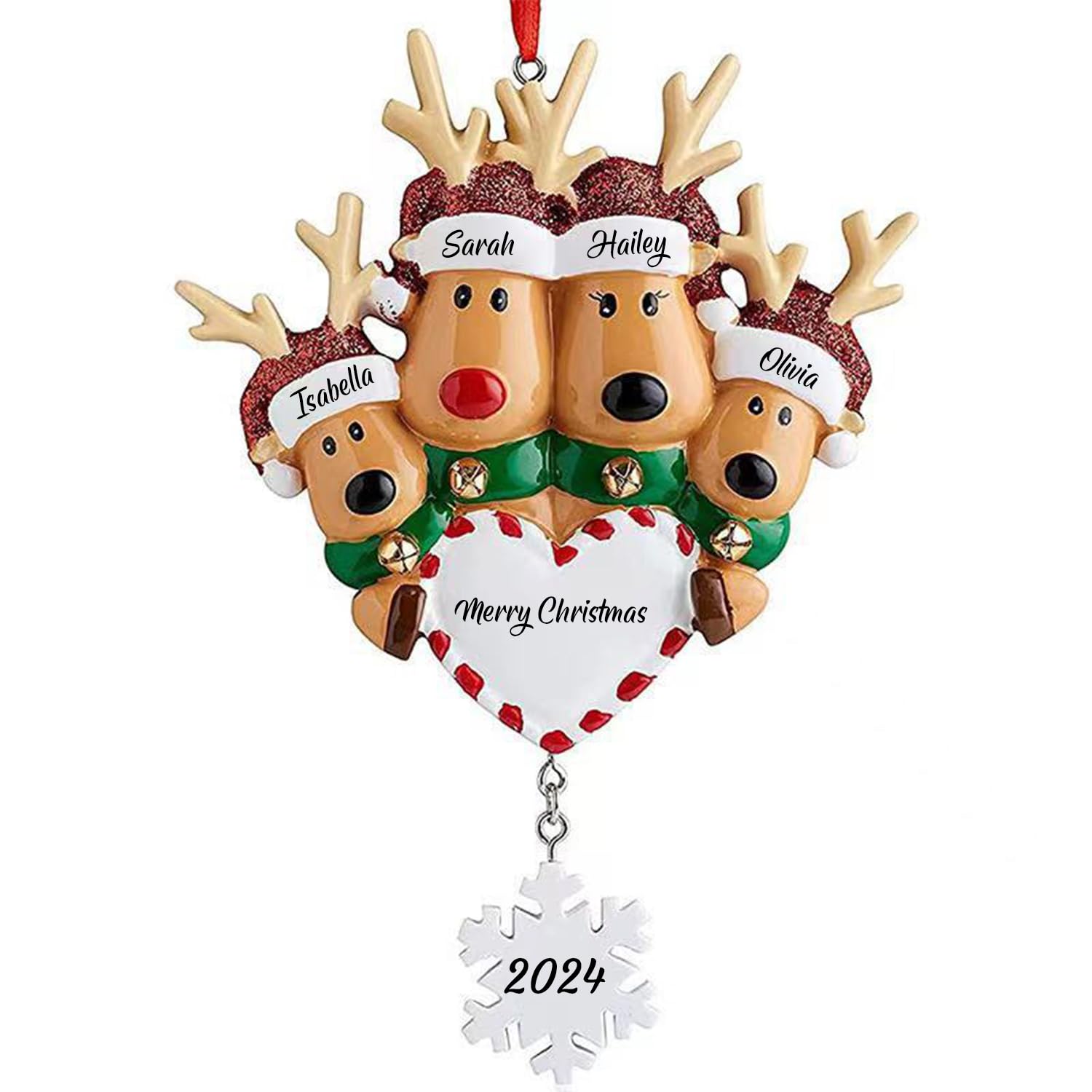 Adornos navideños Personalizados con Nombre 2024 Familia de 2-6 Ciervos Adorno navideño Personalizado con Texto Adornos Familiares Personalizados para Regalos de decoración del árbol de Navidad