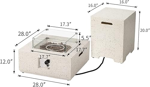Miniatura 7 de COSIEST Juego de mesa de fuego de propano para exteriores de 2 piezas con mesa de tanque, mesa cuadrada de terrazo de 28 pulgadas (40,000 BTU) con