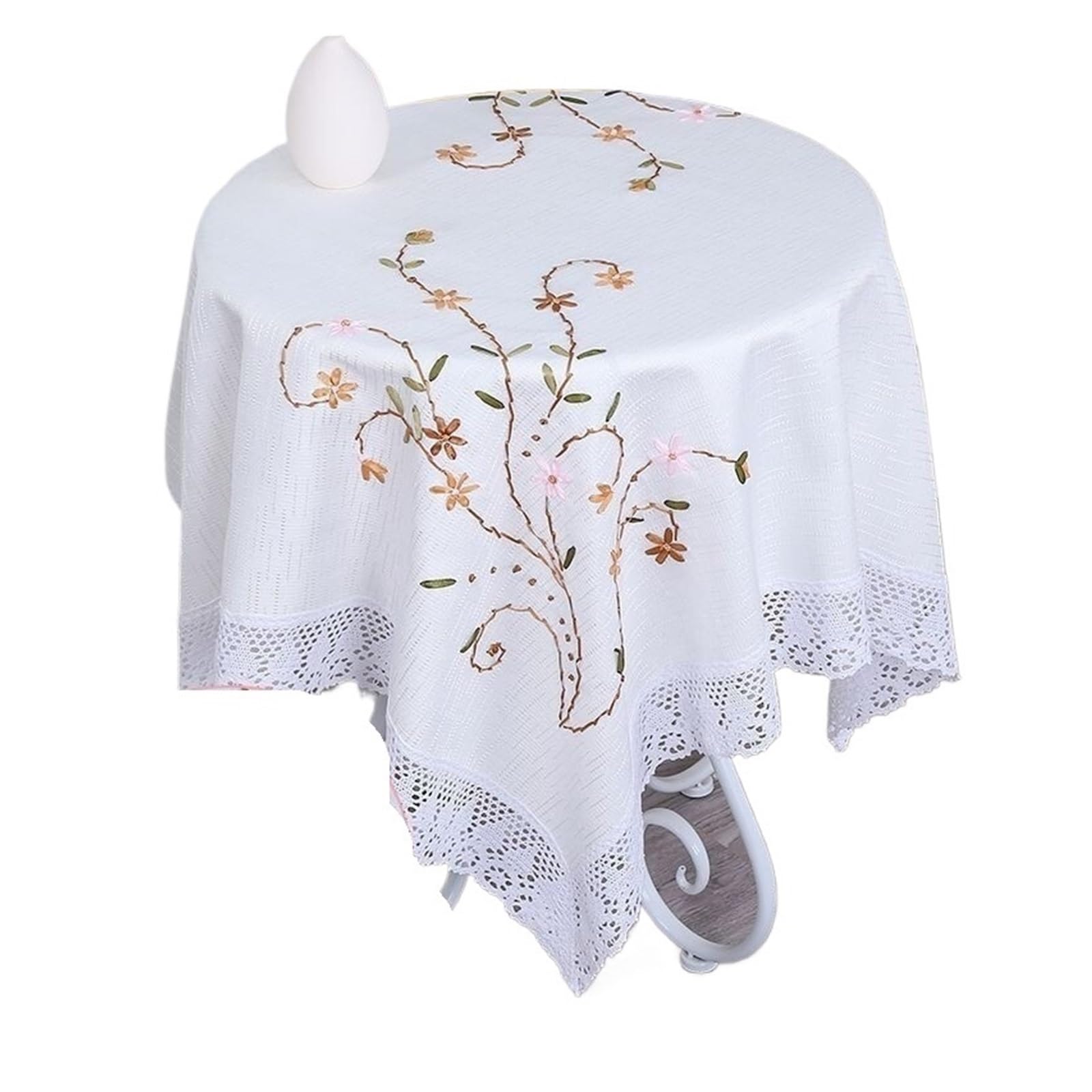 NJIEzhao Embroidered Lace Tablecloth Embroidered Cotton Linen Tablecloth Rectangular White Lace Tea Table Cloth Art Cover European Countryside Living Room(White flower vine 110 * 160)