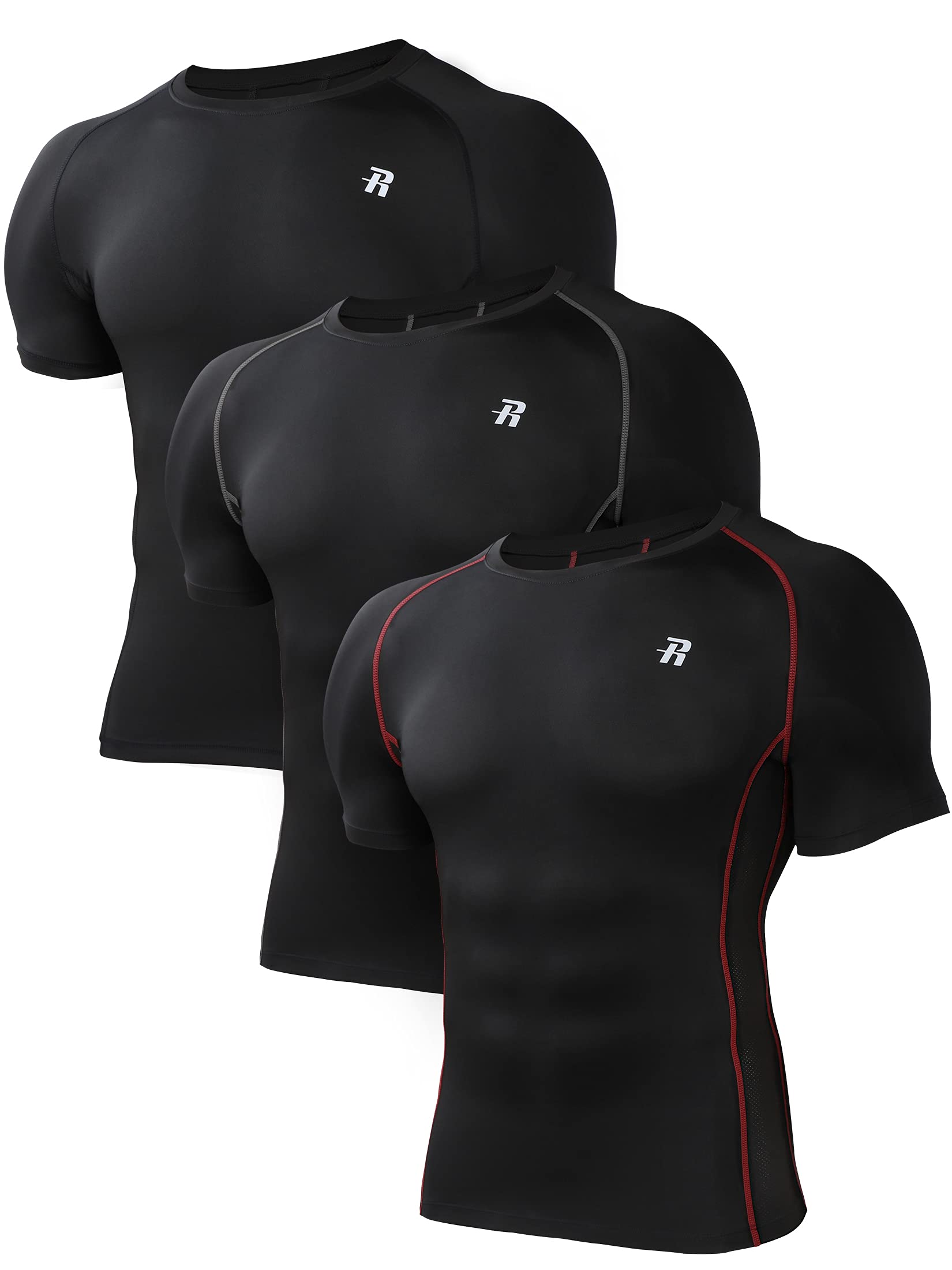 Runhit Compression Shirt Men Short Sleeve Athletic Shirts Workout Cool Dry Baselayer T-Shirt XL 3pack:black+black+black
