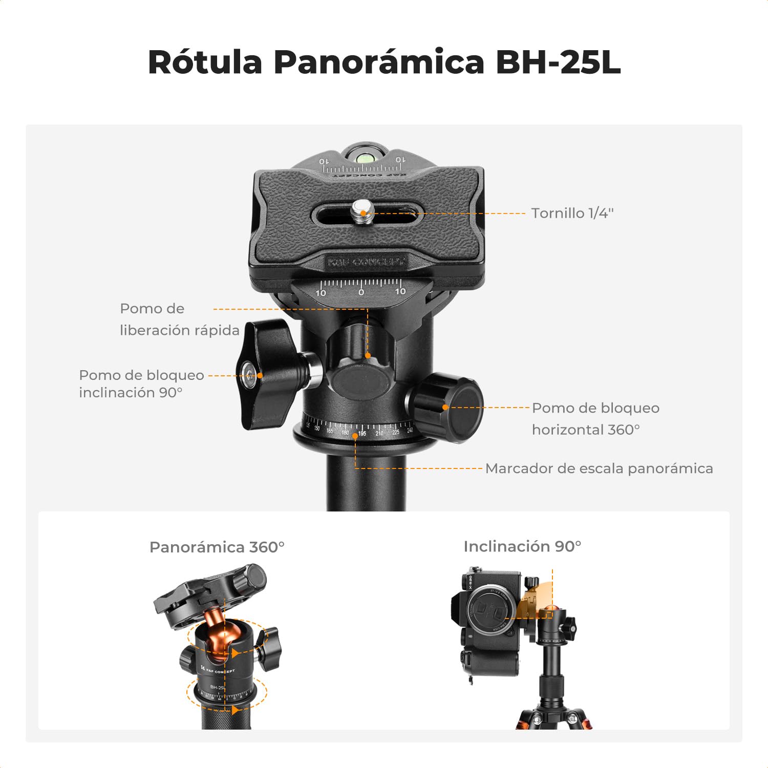 K&F CONCEPT Mini Trípode Portátil S225A0+BH-25L Trípode de Sobremesa 50cm para DSLR, Cámara Réflex Digital, Teléfono Móvil, con Clip para Teléfono y Placa de Liberación Rápida de 1/4 ''