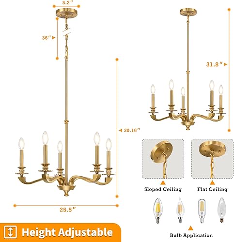 Miniatura 4 de Senroyal Candelabro dorado para comedor, lámpara colgante clásica de 12 luces de granja sobre la mesa, candelabro grande de latón para isla de